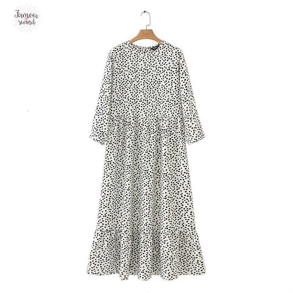 

women dots print maxi dress pleated three quarter sleeve qb260 female casual straight dresses chic ankle length vestidos, Black;gray