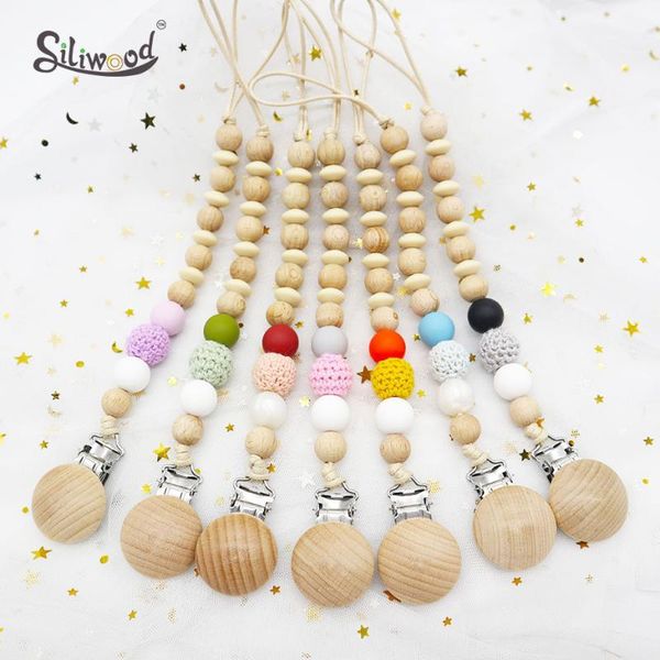 

baby pacifier clips nipple holder silicone beads pacifier chains wood teether safe stroller toys bebes accesorios gifts