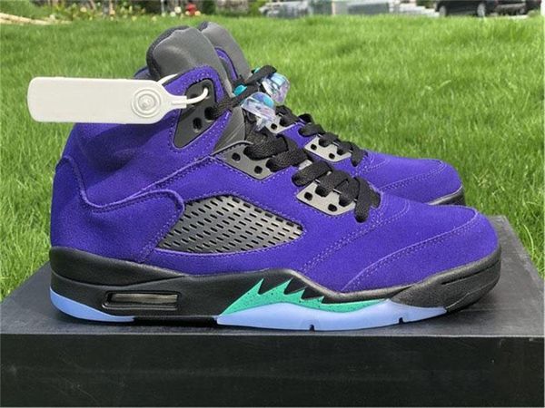 

wholesale air authentic 5 alternate grape ice black men basketball shoes clear new emerald suede 136027-500 athletic sneakers with box