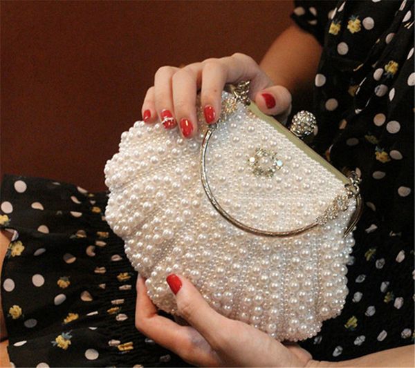 

creative pearl beading evening bag bridal wedding party diamond clutch purse small chain handbags banquet mini day wallet purse, Black