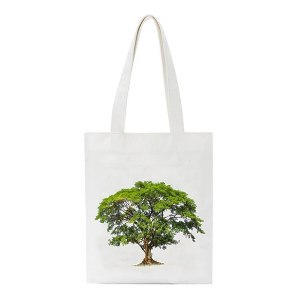 

female college canvas handbags women casual shoulder beach bags cute bird white totes bags green tree print shopping bag