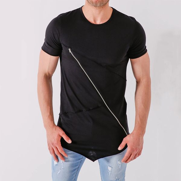 

мужские боковая молния тонкий подходят t-рубашка летняя повседневная шею с коротким рукавом сплошной цвет футболки мода мужской топ, White;black
