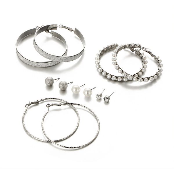 

fashion bohemian jewelry mix pearl round ball stud earrings pearl hoop circle earrings set for women 6 pairs gold silver earring sets, Golden;silver