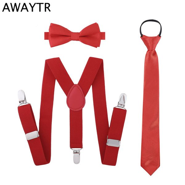 

awaytr elastic suspender for kids bow ties zipper neckties braces set adjustable suspender for children 3 clips braces boys, Black;white