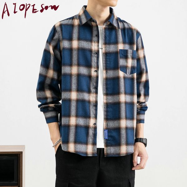 

new long-sleeved shirt mens clothing fashion plaid shirt contrast color casual retro trend cotton plaid leisure, White;black