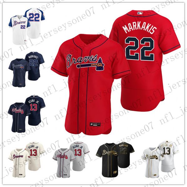 

custom mens women youth atlanta braves 13 ronald acuna jr. 22 nick markakis red grey blue black authentic weekend 2020 home jersey