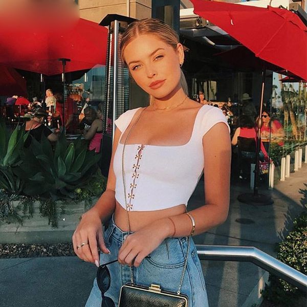 

дамы топы vintagesquare шеи топы wmen sexy белый черный backless эластичные cami 90с твердая прохладный девушки streetwear тройники бретели, White