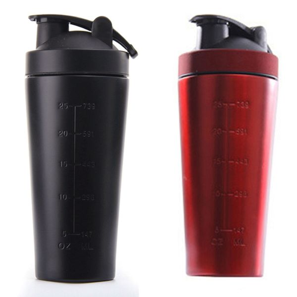 

2pcs stainless steel protein vibrating bottle gym shaker sports milkshake blender water bottle whey - black & red