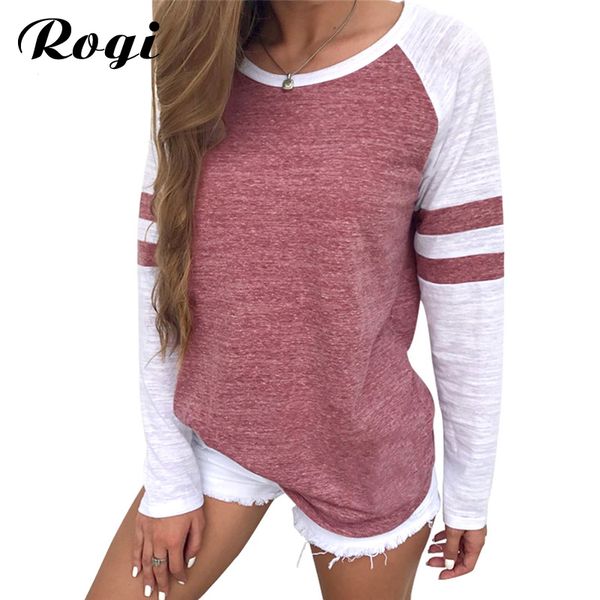 

rogi fashion stripe patchwork women blouse 5xl 2019 female long sleeve casual shirt women casual o-neck pullovers plus size, White