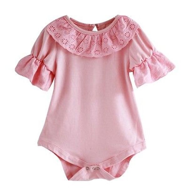 

Newborn Baby Girl Short Sleeve Lace Bodysuit Cute Infant Pink Jumpsuit Todder White Summer Clothes