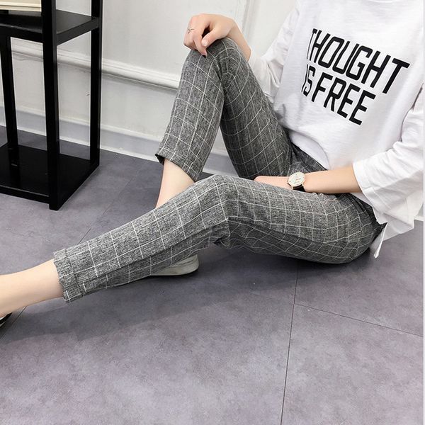 

ladies pants women trousers plaid womens pants elastic bow tie drawstring casual loose pockets sell spring harem pants plus size, Black;white