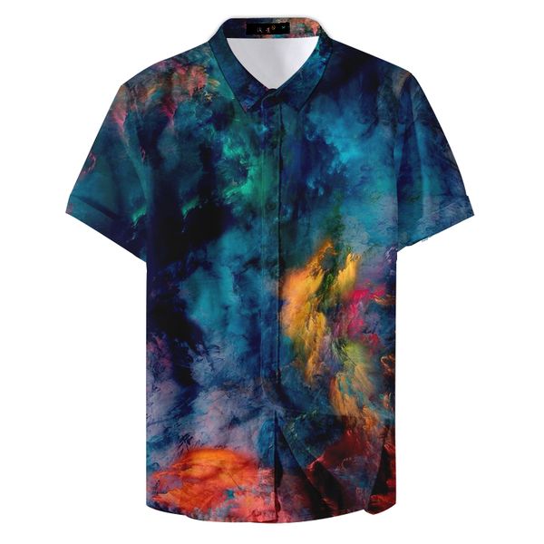 

2019 summer fashion print colorful pigment custom casual shirt, White;black