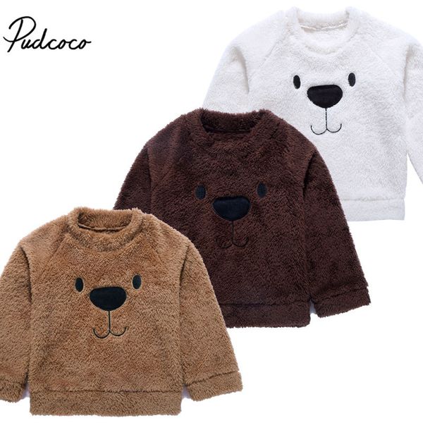 

cute infant toddler baby girl boy cartoon bear blouse sweater sweatshirt velvet thick warm clothes 1-5y, Black