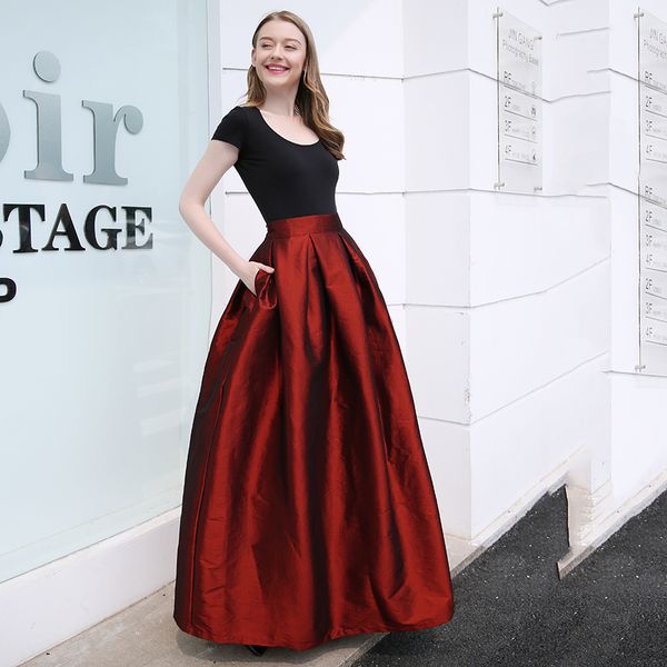 2019 2018 Fashion Long Skirts Women Ball Gown Solid High Waist Pleated Floor Length Skirt Plus Size Elastic Elegant Ladies Jupe Skirt From