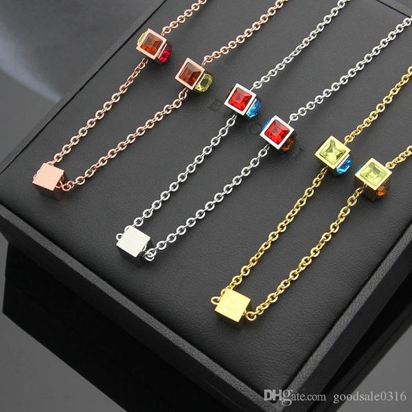 

высокое качество новой моды марки нержавеющей стали ожерелье из золота 18 карат розы серебра квадратное ожерелье подходит для пары подарок п, Silver