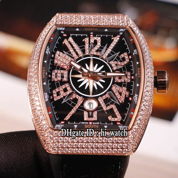 

new men's collection vanguard v 45 yachting automatic mens watch rose gold diamond black dial diamond mark black leather cool hi_watch, Slivery;brown