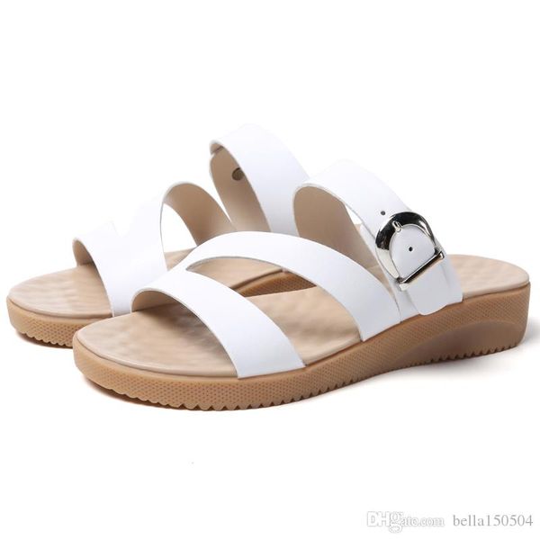 Echtes Leder Weibliche Hausschuhe Luxus Sandalen Metall schnalle Frauen weiß Farben Sandalen damen sommer im freien strand Hausschuhe beste qualität