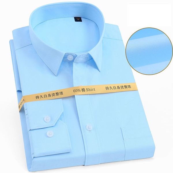 

social men's formal dress shirts long sleeve business non-iron classic solid color basic office men work shirt, White;black