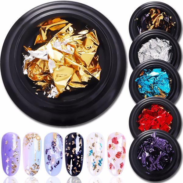 

8 colors nail gold silver glitter red flake chip foil paper sticker manicure paillette nail art decoration sequin decal tools, Black