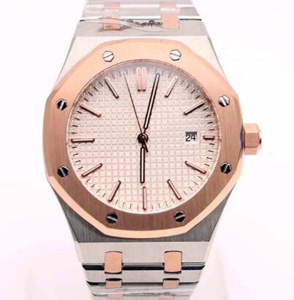 

gorgeous two tone 41mm royal oak white dial automatic mechanical sapphire mens watch watches transparent case back outdoor man wristwatches, Slivery;brown