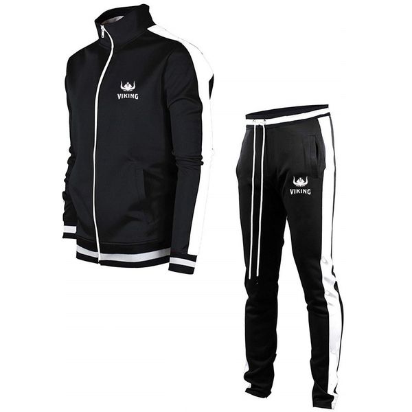 

autumn new hoodie men's suit sportswear sweatshirt suit polar fleece hoodie+sweatpants jogging pants pullover contrast printed two-piec, Black;blue