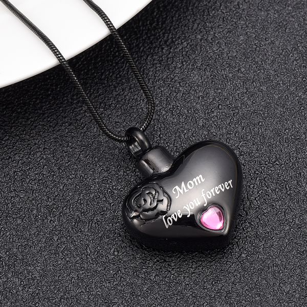 

ijd10034 stainless steel mom love you forever heart cremation necklace funeral urn ashes holder human cremation casket for loved ones ash, Silver