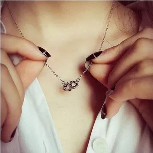

women classic heart to heart set chain silver necklace jewelry ornaments