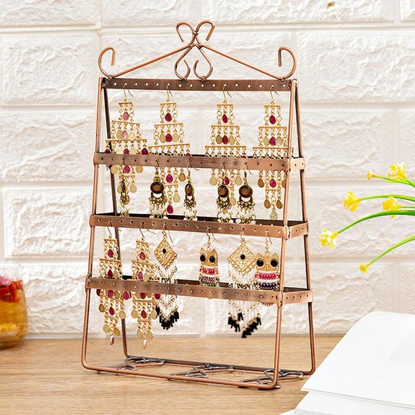 

4-tier durable jewelry stand rack earrings display organizer holder props shelf earrings ear studs jewelry show plastic, Pink;blue