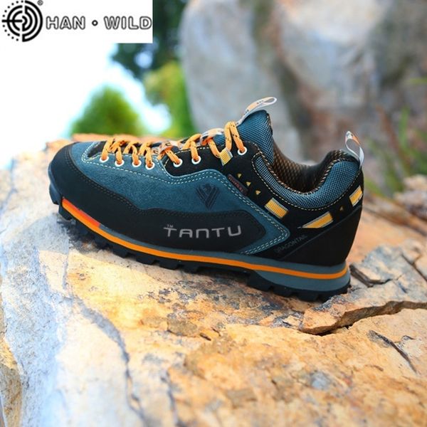 

new arrival genuine leather waterproof hiking shoes trekking shoes climbing outdoor sneakers, Black