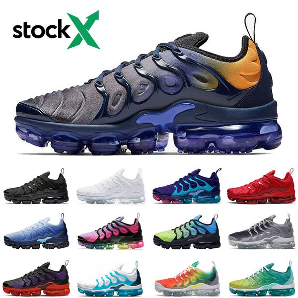 

tn plus neon stock x men women running shoes triple black be true sunset rainbow athletic mens womens trainers sports sneakers runners, White;red