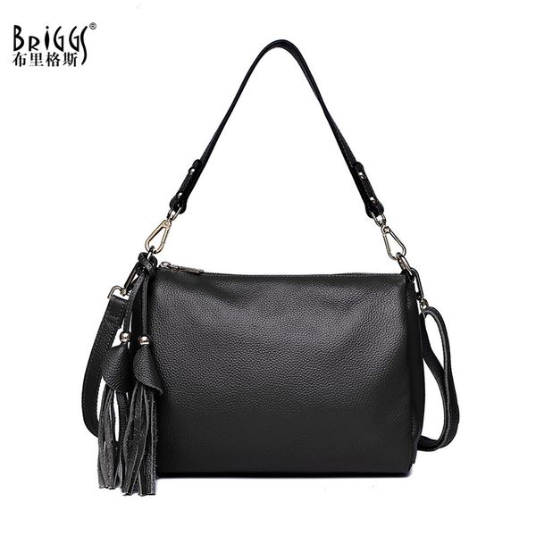 

briggs tassels genuine cow leather women messenger purse casual flap classic black lady shoulder crossbody bag sac