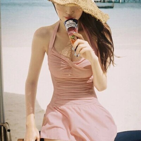 

one-piece monokini women padded swimsuit bathing suit swimwear pink black red color dress beach wear, White;black