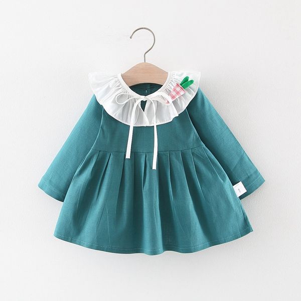 

2019 casual autumn girls dress children kids baby infants long sleeve doll collar princess pleated dresses vestidos+carrot s9299, Red;yellow