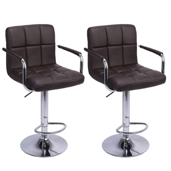

us stock 2pcs 60-80cm 6 checks round cushion bar stools with armrest coffee chair