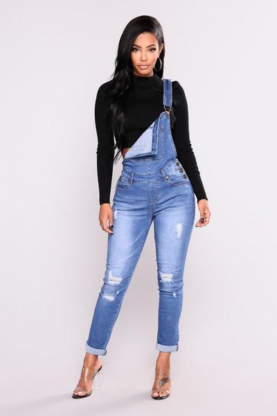 

women ripped denim jeans womens hole long overalls slim jeans dungarees high waist pencil stretch pants plus size zipper jeans, Blue