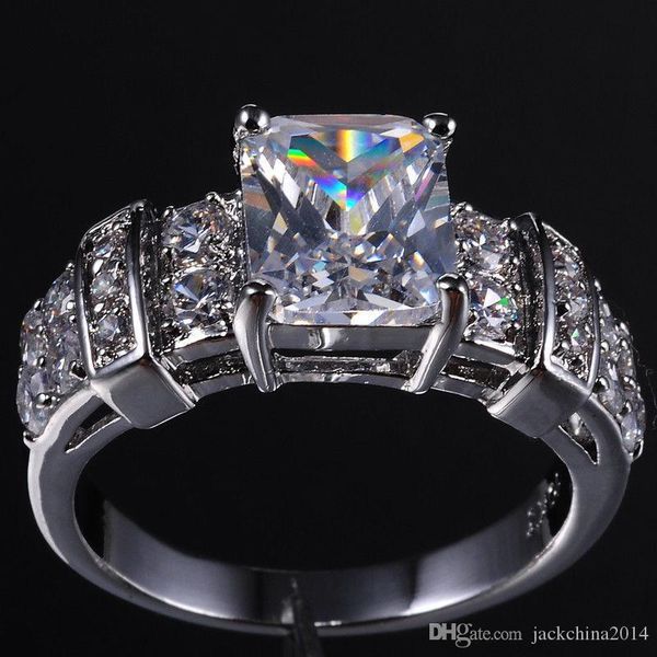 

2017 new arrival cool desgin luxury jewelry 10kt white gold filled white z cz diamond gemstones princess wedding band ring gift size5-11, Silver