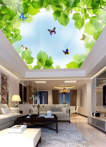

3d living room bedroom ceiling wallpaper blue sky white clouds greenery vine ceiling mural