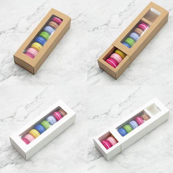 Scatole per imballaggio di macaron in carta kraft / cartone per panetteria, pasticceria, con finestra in PVC trasparente LX8767