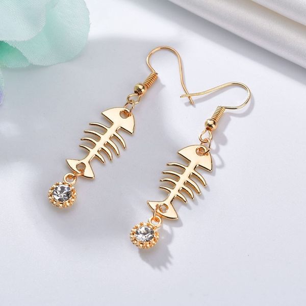 

unique fish bone shinning rhinestone women drop earrings drop earrings jewery accessory individuality, Silver