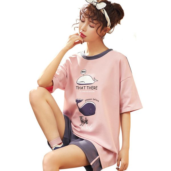 

summer pyjamas women short-sleeved cotton pajama suit ladies korean round collar sleepwear cute casual pijama mujer pajamas, Blue;gray