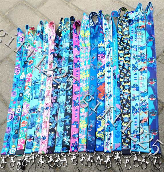 

10pcs/20pcs/30pcs/50pcs/100pcs cartoon stitch mix lanyard neck strap lanyard mobile phone key chain id badge key chain, Silver