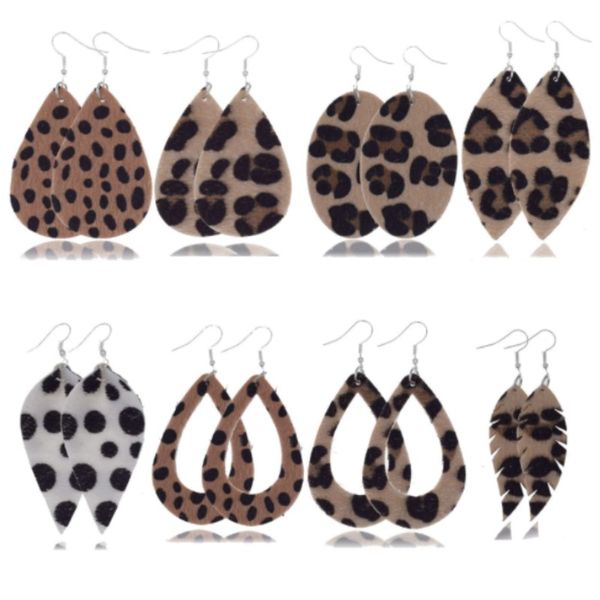 

10pairs/lot leopard faux leather earrings drop set for women 2019 fashion earring horse hair leather earings jewelry wholesale, Silver