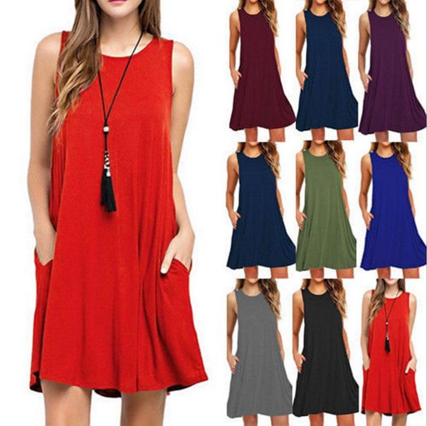 

Women fa hion dre ummer new olid color round neck leevele ve t beach dre off houlder mini dre whole ale