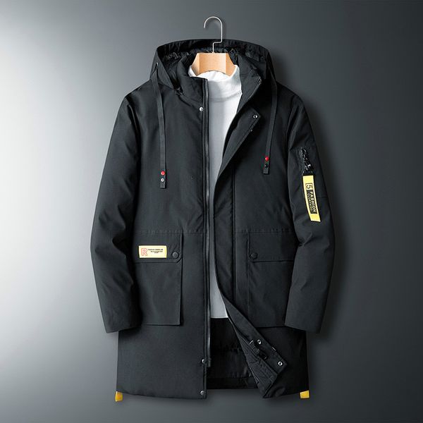 

winter coat men hooded warm padded men parka winter korean classic windbreaker long trench coats chic zipper cotton coats, Black