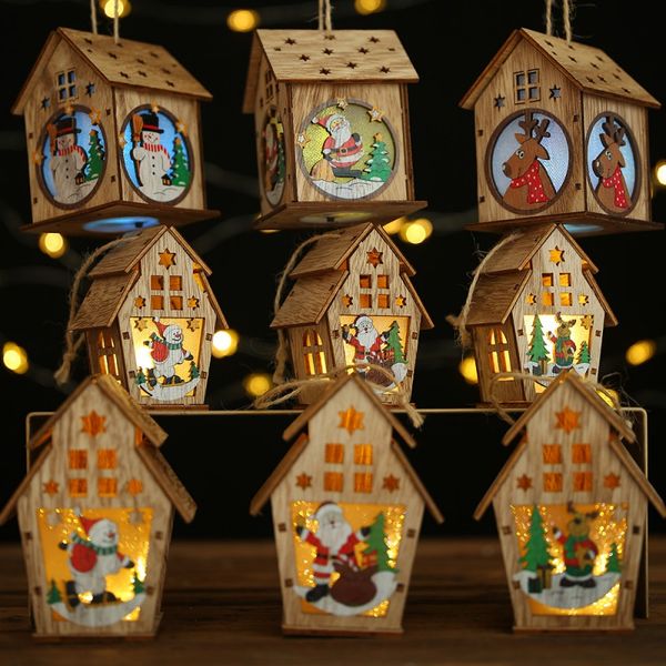 

christmas led light wood house christmas tree decorations for home holiday hanging ornaments gift glowing party decor