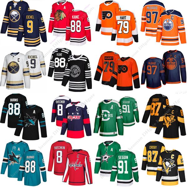 

selling jerseys 97 connor mcdavid 87 sidney crosby 8 alex ovechkin 88 kane 88 brent burns 91 seguin hart jack eichel hockey jersey, Black;red