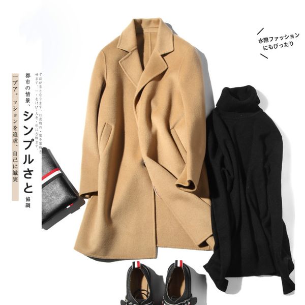 

men's wool & blends boollili 100%wool coat handmade double-sided spring autumn long man jacket plus size ocercoat erkek kaban, Black