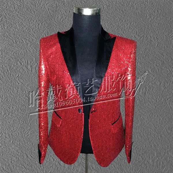 

s-5xl 2019 new men's clothing fashion exo star style slim bigbang red sequins suit costumes plus size stage singer costumes, White;black