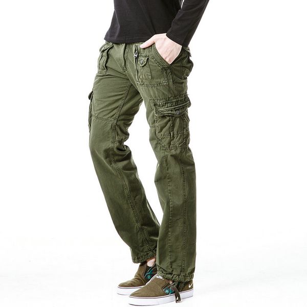 

spring autumn cargo pants men casual slim cotton tactical trousers men, Black
