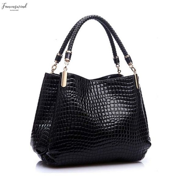 

new fashion women crocodile pattern leather shoulder bag female plain tote handbag